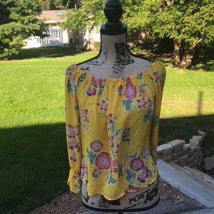Forever 21 Yellow With Pink & Orang Flower Blouse